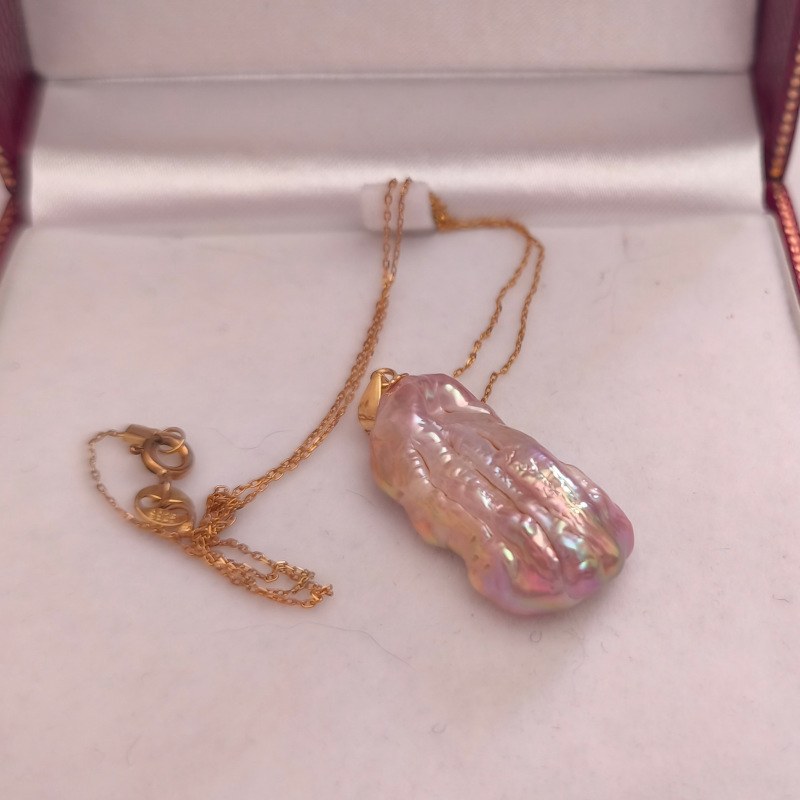 Pendente e catenina in placcato oro rosa con perla d'acqua dolce 14x29 mm lavanda