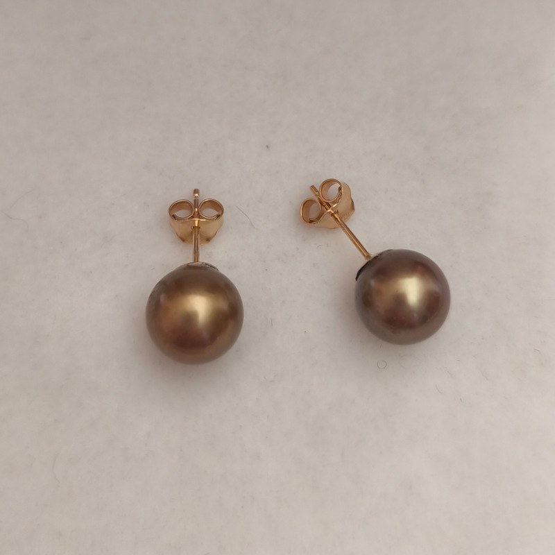 Orecchini oro 18k perle di Tahiti cioccolato dorato 9-10 mm AAA