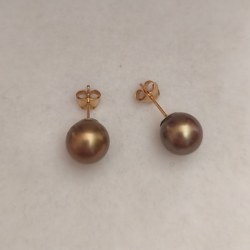 Orecchini oro 18k perle di Tahiti cioccolato dorato 9-10 mm AAA
