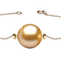 Braceletto/Collana e 2 biglie in Oro 18k e perla dorata delle Flilippine AAA