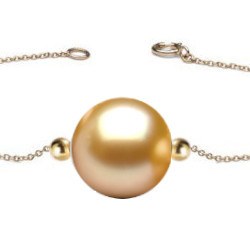 Braceletto/Collana e 2 biglie in Oro 18k e perla dorata delle Flilippine AAA