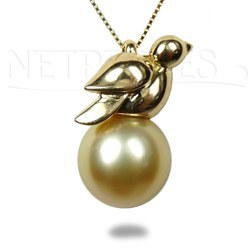 Pendente uccellino Oro 18k con perla delle Filippine dorata 