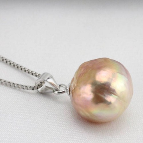 Pendente Argento Perla Soufflé Acqua Dolce 12.8 mm rosa pesca lavanda