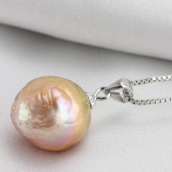 Pendente Argento Perla Soufflé Acqua Dolce 13.5 mm rosa pesca lavanda