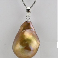 Pendente e catenina 45 cm in argento 925 perla d'acqua dolce Soufflé 16 mm bronzo rame