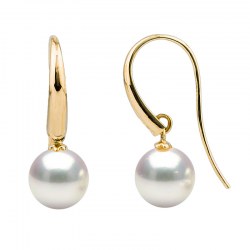 Orecchino singolo con traversina in oro 18k con perla d'acqua dolce AAA
