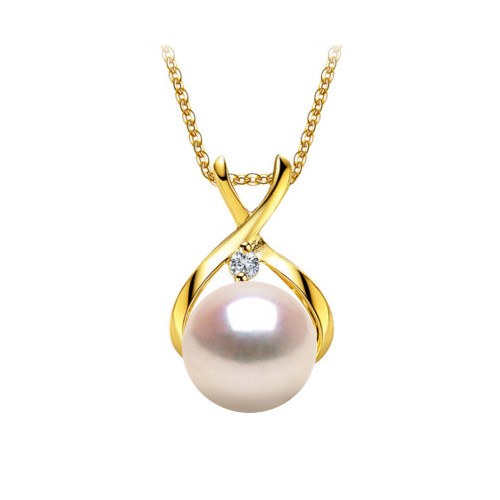 Pendente in Oro 18k con diamante e perla Akoya bianca AAA
