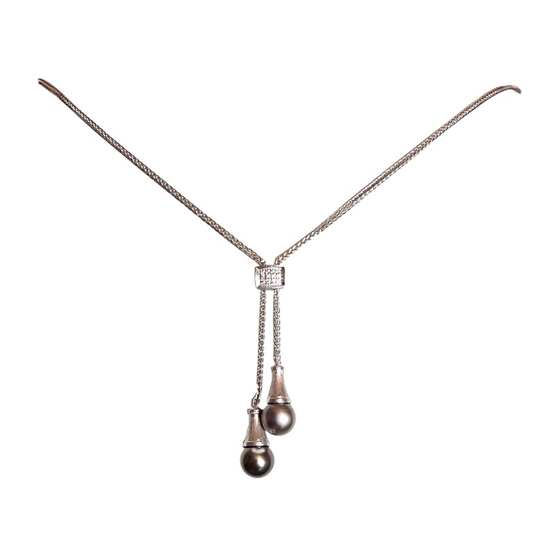 Collana 40-45 cm Argento 925 con Diamanti e perle di Tahti 9-10 mm AAA