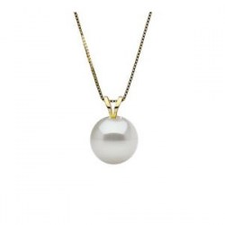 Pendente oro giallo 14k con perla di coltura Akoya bianca 7,9 mm AAA