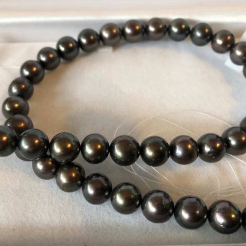 Filo 40 cm non montato di perle coltivate d'acqua dolce nere da 9-10 mm AAA