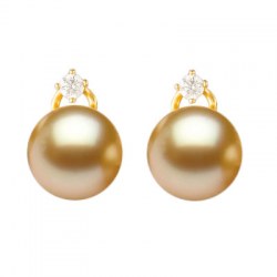 Orecchini Oro 18k Diamanti perle Filippine Dorate 9-10 mm AAA