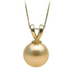  Pendente in oro 14k, perla coltivata australiana dorata