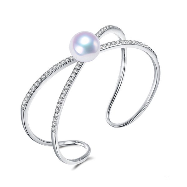 Bracciale Argento 925 perla Akoya 9-9,5 mm AAA oriente bianco argento