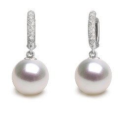 Orecchini in Argento 925 con diamanti e perle australiane bianche 9-10 mm AAA