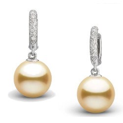  Orecchini in argento 925 con diamanti e perle dorate delle Filippine 9-10 mm AAA