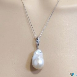 Pendente richiudibile e catenina in argento 925 40 cm Perla Soufflé d'acqua dolce 25x14 mm