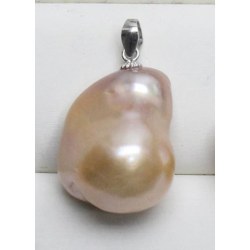 Pendente e catenina 45 cm Argento 925 Perla Soufflé Acqua Dolce 21,5x14 mm rosa pesca