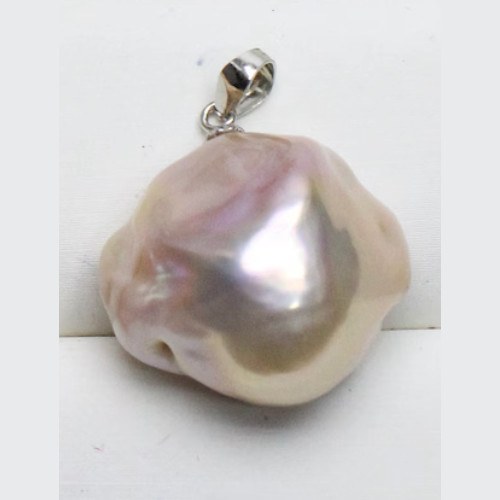 Pendente e catenina 45 cm Argento 925 Perla Soufflé Acqua Dolce 21x15 mm lavanda chiara