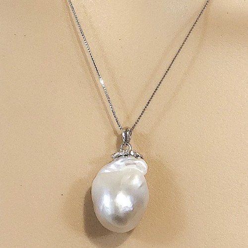 Pendente e catena in argento sterling 925 40 cm Perla Soufflé d'acqua dolce 25x14 mm
