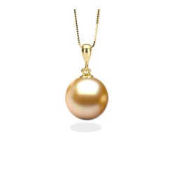 Pendente oro 18k Perla Akoya dorata 8-8,5 mm qualità AAA