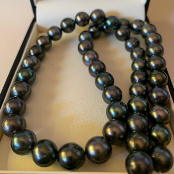 Collana 44 cm perle di Tahiti, da 8-9 mm grigio castano qualità AA