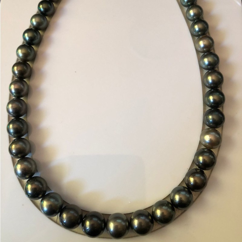 Collana 43/44 cm di perle di Tahiti rotonde da 10 a 12 mm Qualità: AA/AA+
