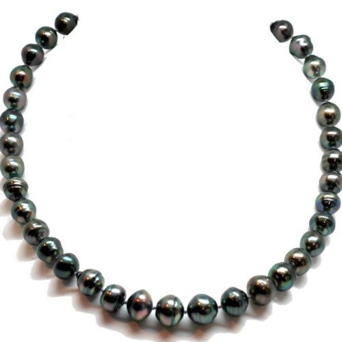 Collana 43 cm perle barocche di Tahiti, da 8-11 mm a 9-12 mm cerchiate