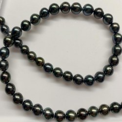 Collana 45 cm perle di Tahiti nere ovali o quasi rotonde 8-10 mm AA