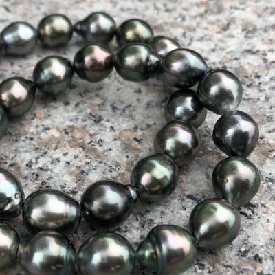 Collana 43 cm Perle barocche di Tahiti a goccia 8-11 mm bel lustro