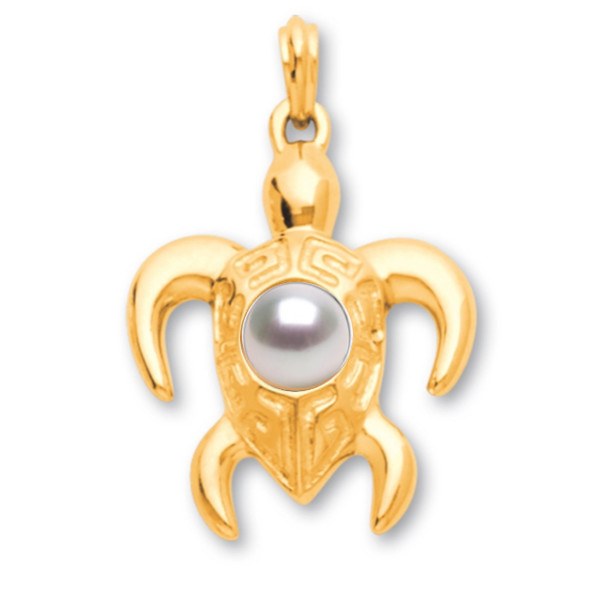 Pendente tartaruga Oro 18k 8,05 grammi Perla bianca Australiana 9-10 mm qualità AAA