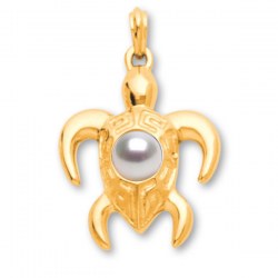 Pendente tartaruga Oro 18k 8,05 grammi Perla bianca Australiana 9-10 mm qualità AAA