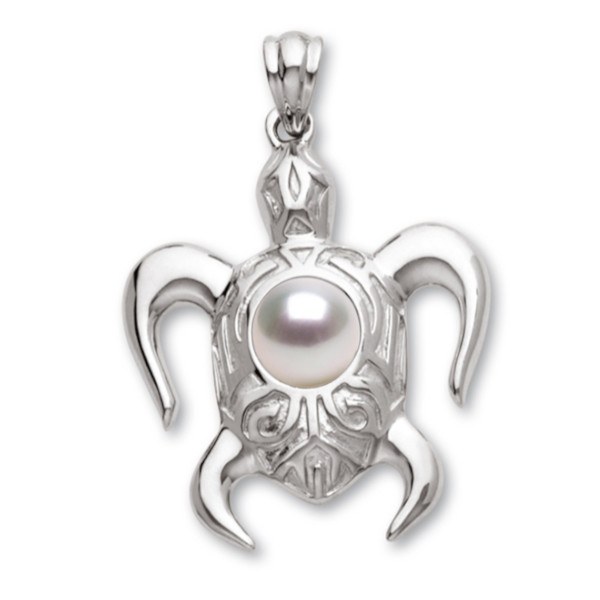 Pendente tartaruga in Argento 925 con perla bianca Australiana 9-10 mm qualità AAA