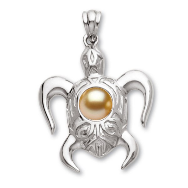 Pendente Tartaruga Argento 925 perla dorata delle Filippine 9-10 mm AAA