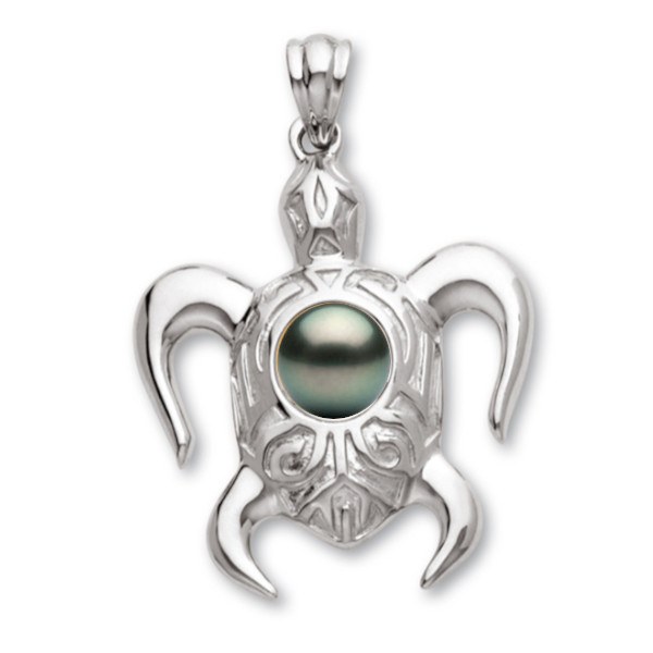 Pendente a forma di tartaruga in Argento 925 con perla di Tahiti di qualità AAA