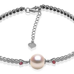 Bracciale in Argento tormaline rosse perla d'acqua dolce 8-9 mm DOLCEHADAMA