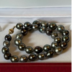 Collana 45 cm perle nere di Tahiti da 11 a 12 mm quasi rotonde AA+