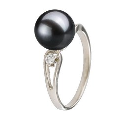 Anello in argento 925 e diamanti con perla d'acqua dolce nera AAA