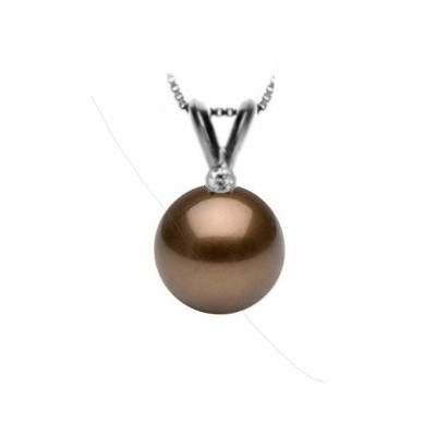 Pendente Oro 18k diamante 0,02ct perla di Tahiti color cioccolato AA/AA+