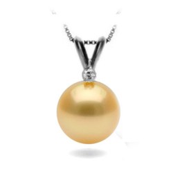 Pendente Oro 18k con perla Filippina dorata AAA e diamante