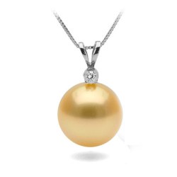 Pendente Oro 18k con perla Filippina dorata AAA e diamante 0,08ct