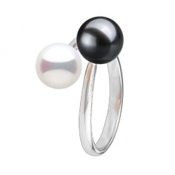 Anello You&Me, argento 925 perle d'acqua dolce bianca e nera