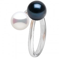 Anello You&Me, argento 925, perle Akoya bianca e nera 7,5-8 mm AAA