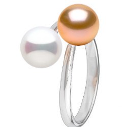 Anello You&Me, argento 925 perle d'acqua dolce bianca e pesca