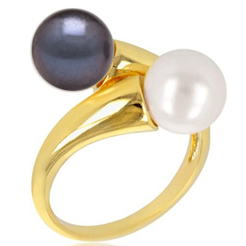 Anello You&Me, Oro 18k con due perle d'acqua dolce 8-9 mm AAA colore a scelta