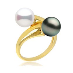 Anello You&Me, Oro 18k Perla DOLCEHADAMA e perla di Tahiti