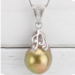 Pendente e catenina 45 cm Argento 925 Perla Soufflé d'acqua dolce dorata 30x15,5 mm