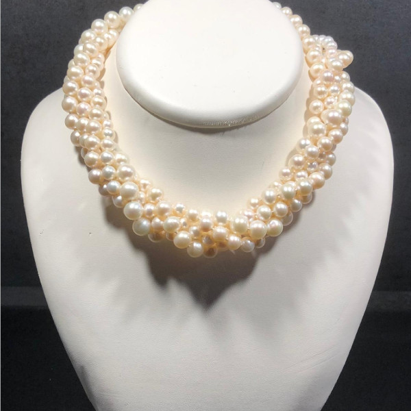 Perle d'acqua dolce, perle coltivate da 10 mm, colore crema-albicocca,  forma ovale-grano di riso, barocche, perle di conchiglia, da infilare